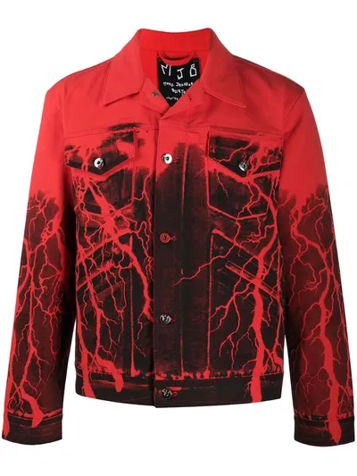 Mjb Marc Jacques Burton Lightening Print Denim Jacket In Red