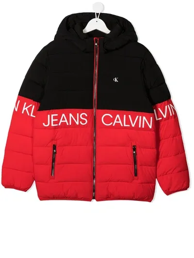 Calvin Klein Kids' Logo Print Padded Coat In Black