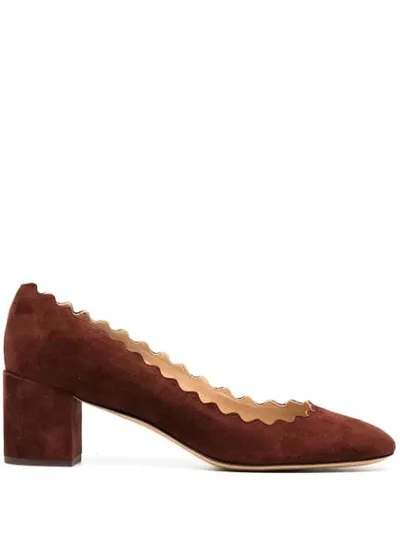 Chloé Women's Lauren Scalloped Block Heel Pumps In Brown