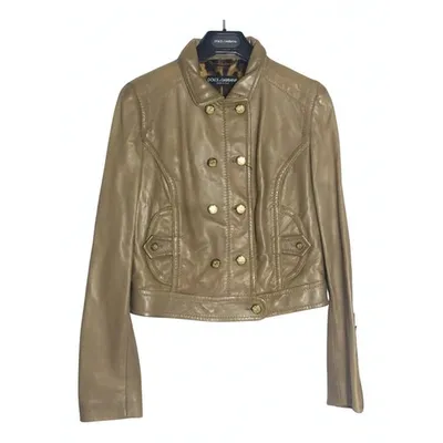 Pre-owned Dolce & Gabbana Leather Jacket In Beige