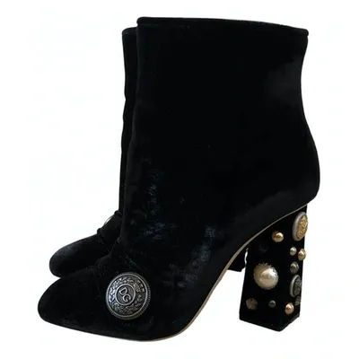 Pre-owned Dolce & Gabbana Velvet Ankle Boots In Black