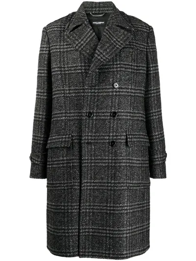 Dolce & Gabbana Double-breasted Glen Plaid Wool Coat In Grey