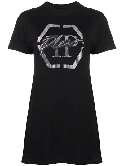 Philipp Plein Logo Embellished T-shirt Dress In Black