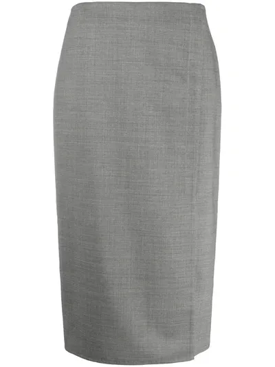 Ferragamo Split-detail Pencil Skirt In Grey