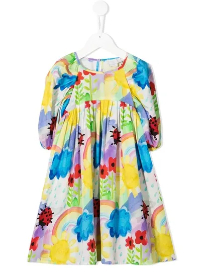 Stella Mccartney Kids' Rainbow Weather-print Dress In Yellow