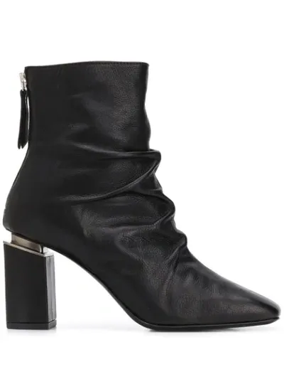 Vic Matie Black Leather Ruched Ankle Boots In Nero