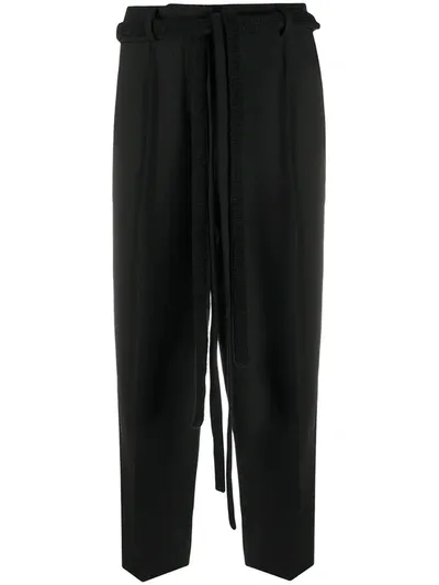 Maison Flaneur Extended Drawstring Crop Trousers In Black