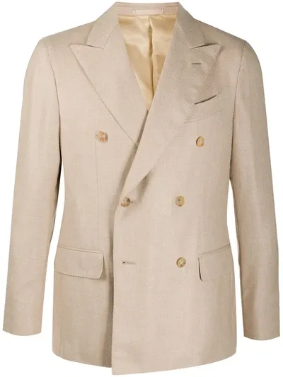 Caruso Double Breasted Blazer Jacket In Neutrals