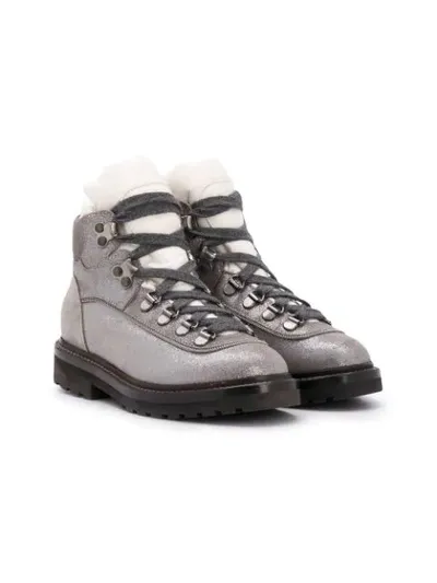 Brunello Cucinelli Kids' Colour-block Leather Boots In Silver