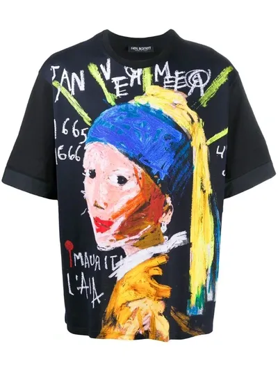 Neil Barrett Girl With A Pearl Earring Cotton T-shirt In Black