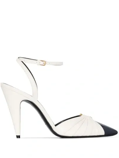 Saint Laurent Diane Embellished Two-tone Leather Pumps In Cream