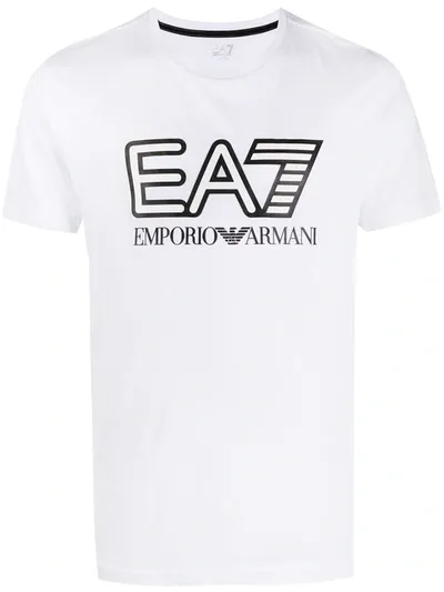 Ea7 Kids' Logo Print Cotton Jersey T-shirt In White