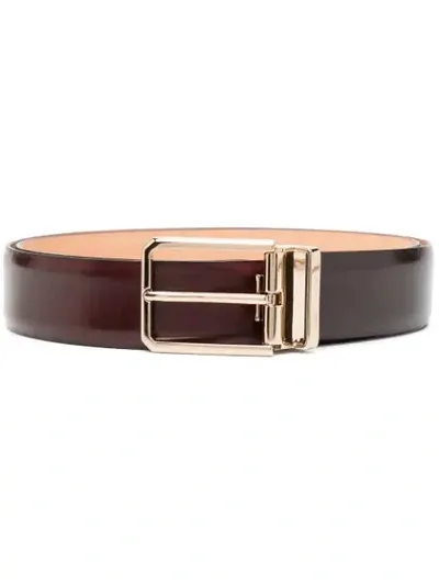 Santoni Buckled Leather Belt In Red