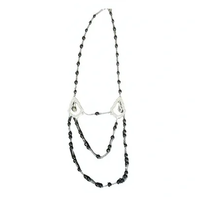 Pre-owned Swarovski Pearls Necklace In Black