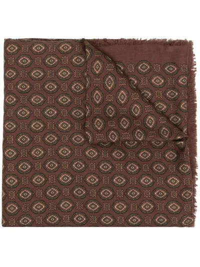 Saint Laurent Large Vintage-motif Shawl In Brown