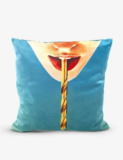 Seletti Drill Cushion Cover 50cm X 50cm In Blue