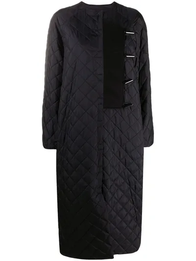 Ganni Toggle Fastening Quilted Coat In Black