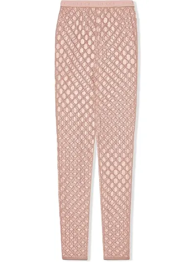 Gucci Gg Embroidered Tulle Leggings In Pink