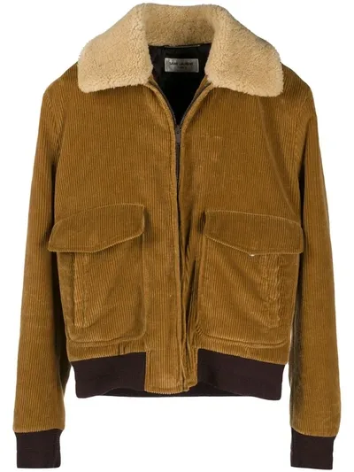 Saint Laurent Velvet And Shearling Bomber Jacket In Neutrals