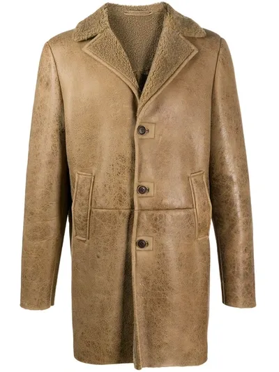 Salvatore Santoro Vintage Effect Shearling Coat In Neutrals