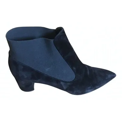 Pre-owned Casadei Velvet Boots In Black