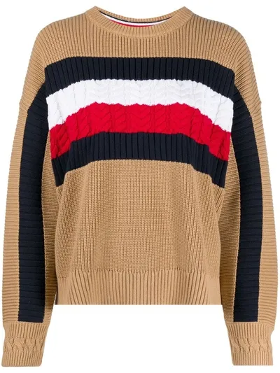 Tommy Hilfiger Colour-block Cable Knit Jumper In Neutrals