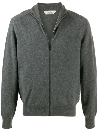 Z Zegna Knitted Zip-up Cardigan In Grey