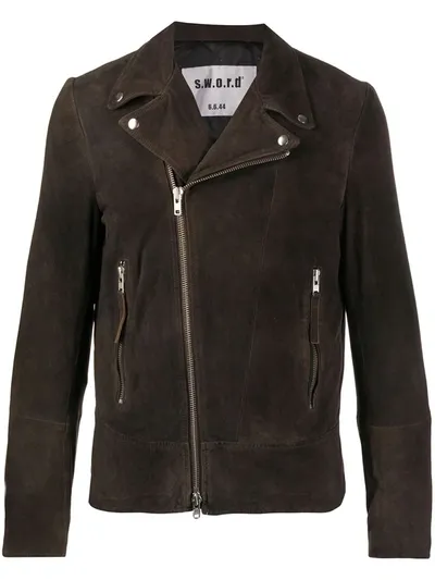 Sword 6.6.44 Suede Biker Jacket In Brown