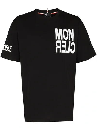 Moncler Logo Print Cotton T-shirt In Black