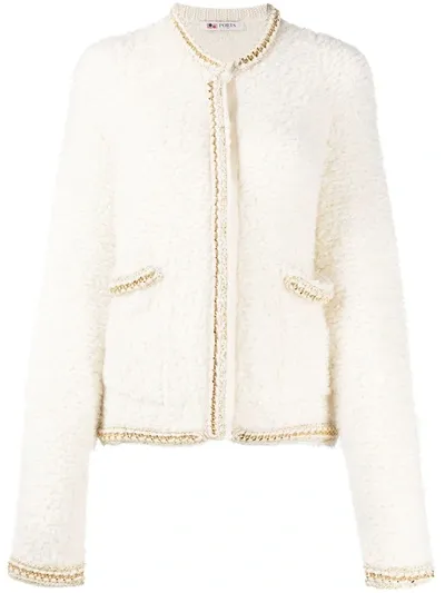 Ports 1961 Fully Fashioned Tweed Knit Jacket In White