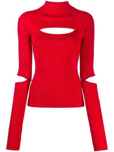 Koché Cut-out Detail Ribbed Turtle Neck Sweater In Red