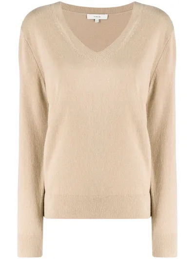 Vince Weekend V-neck Cashmere Sweater In Camel