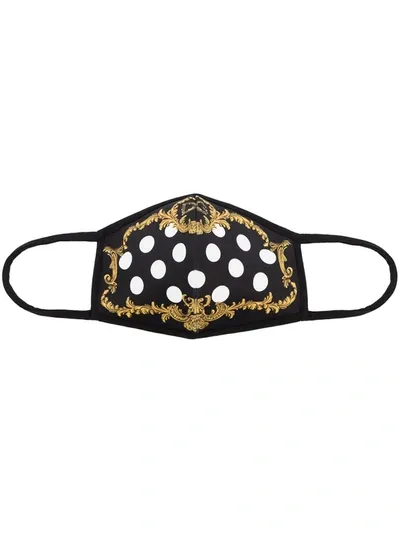 Dolce & Gabbana Black Baroque Polka Dot Print Face Mask