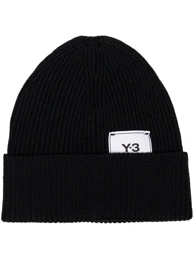 Y-3 Logo-patch Ribbed-knit Beanie Hat In Black