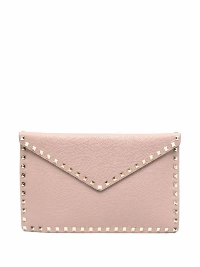 Valentino Garavani Rockstud Leather Clutch In Water Lilac