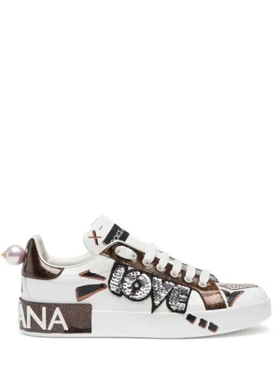 Dolce & Gabbana Portofino Love Patch Sneakers In White