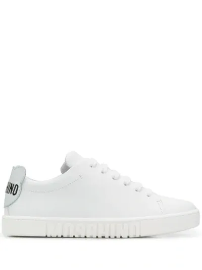 Moschino Logo Embossed Leather Trainers In White