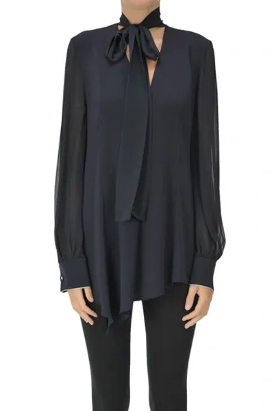 Max Mara Asymmetric Crepè Blouse In Navy Blue