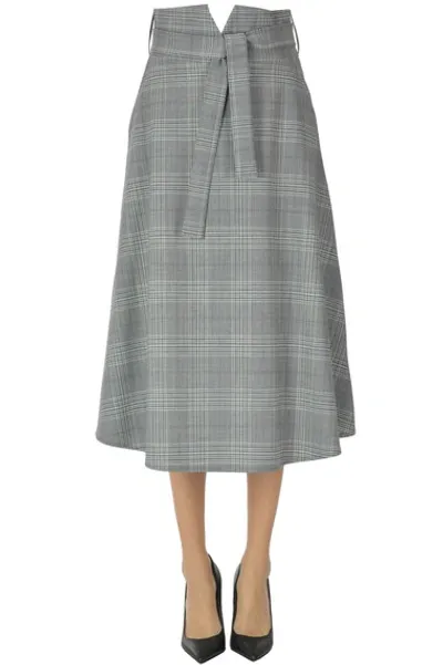 D-exterior Prince Of Wales Print Midi Skirt In Light Grey