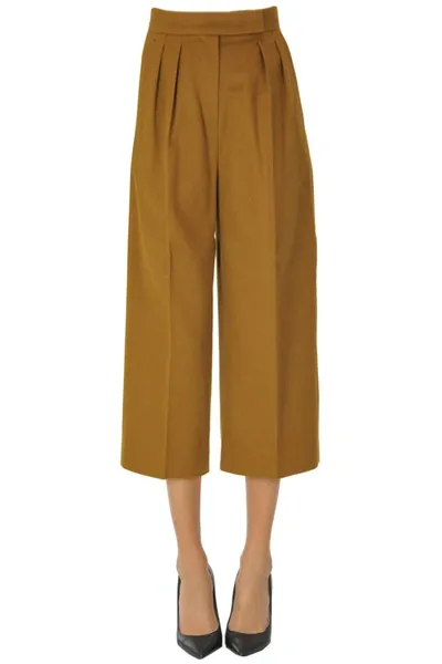 Max Mara Peplo Cropped Camel Wool Trousers In Brown