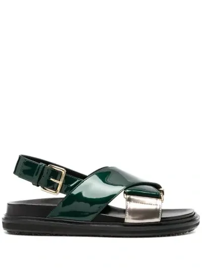 Marni Cross-over Strap Sandals In Green