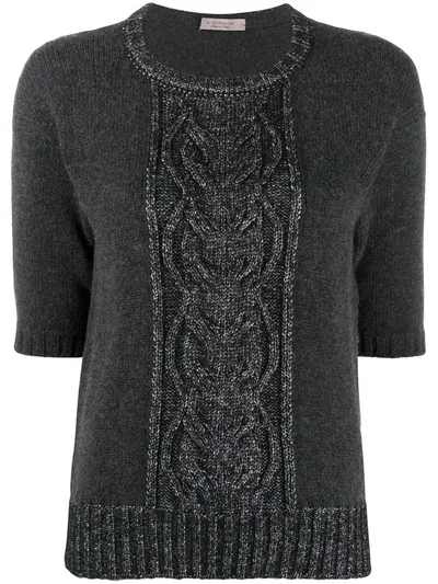 D-exterior Metallic Thread Cable-knit Top In Grey