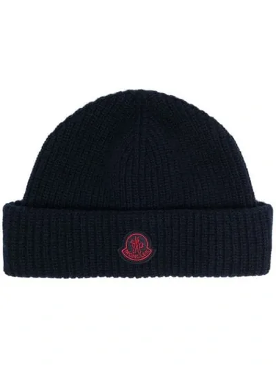 Moncler Ribbed Beanie Hat In Blue