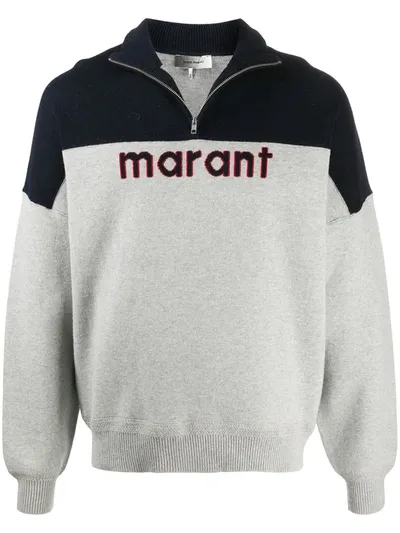 Isabel Marant Logo Contrast Panel Fleece In Grey