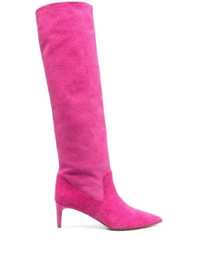 Red Valentino Embellished Knee High Boots In Pink