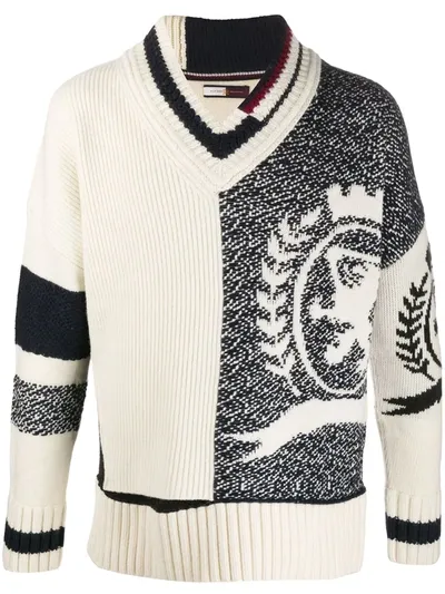 Tommy Hilfiger V-neck Wool Jumper In Neutrals