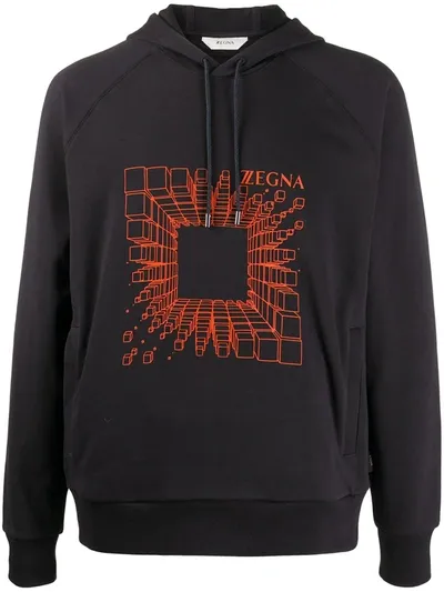 Z Zegna Graphic-print Cotton Hoodie In Blue