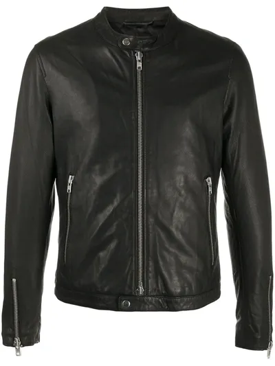 Sword 6.6.44 Mock Neck Leather Jacket In Black