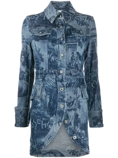 Moschino Graphic-print Denim Coat In Blue