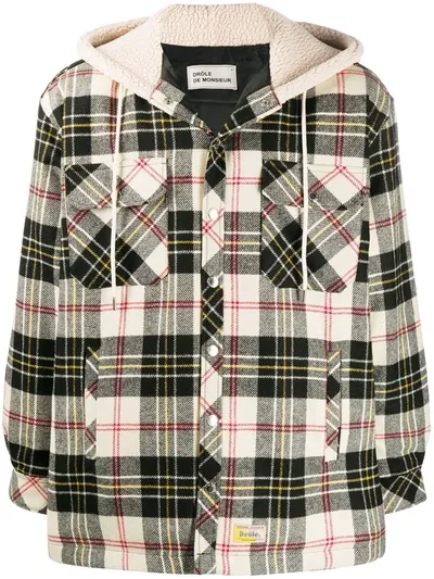 Drôle De Monsieur Hooded Check Shirt Jacket In Neutrals